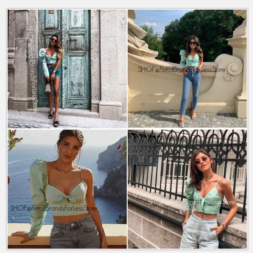ZARA LIMITED EDITION PUFF SLEEVE MINT TOP SHIRT